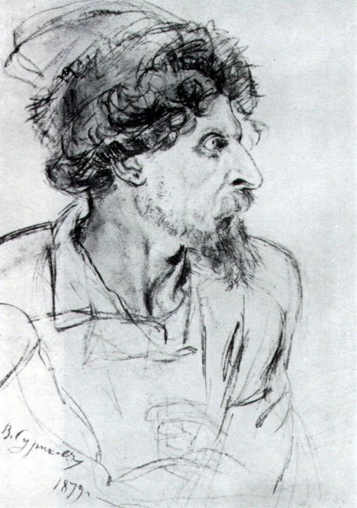 俄罗斯画坛先驱人物苏里科夫素描手稿