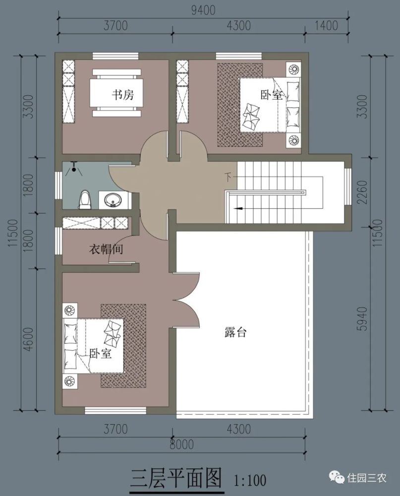 农村自建三层别墅,面宽仅11米,7室1厅带书房,占地面积