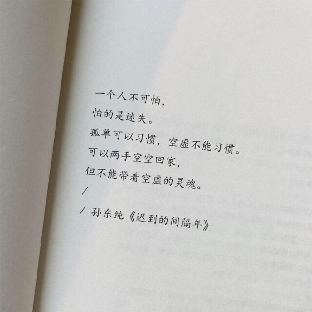 孤单可以习惯,空虚不能习惯.可以两手空空回家,但不能带着空虚的灵魂.