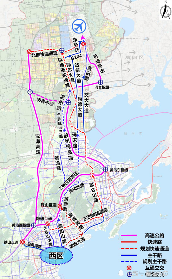 也是当前青岛最南端的董家口片区连接新机场的道路规划方案