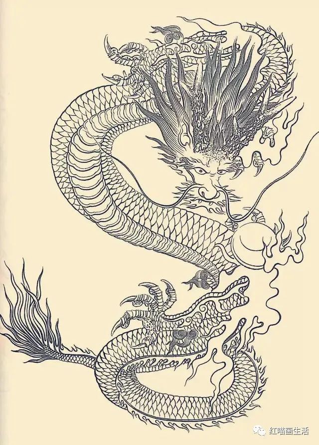 白描|龙的传人把龙画