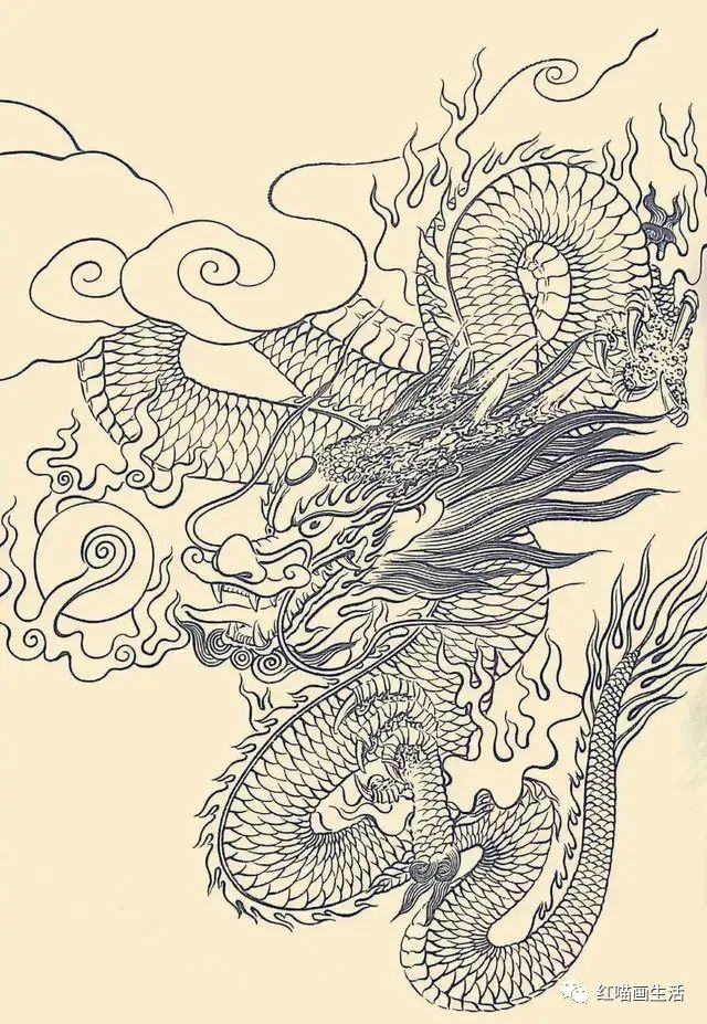 白描|龙的传人把龙画