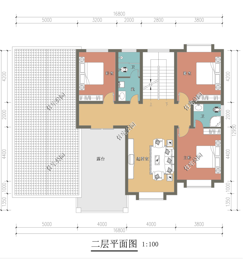 有堂屋带露台,16×12米农村二层别墅,看了可真让人心动