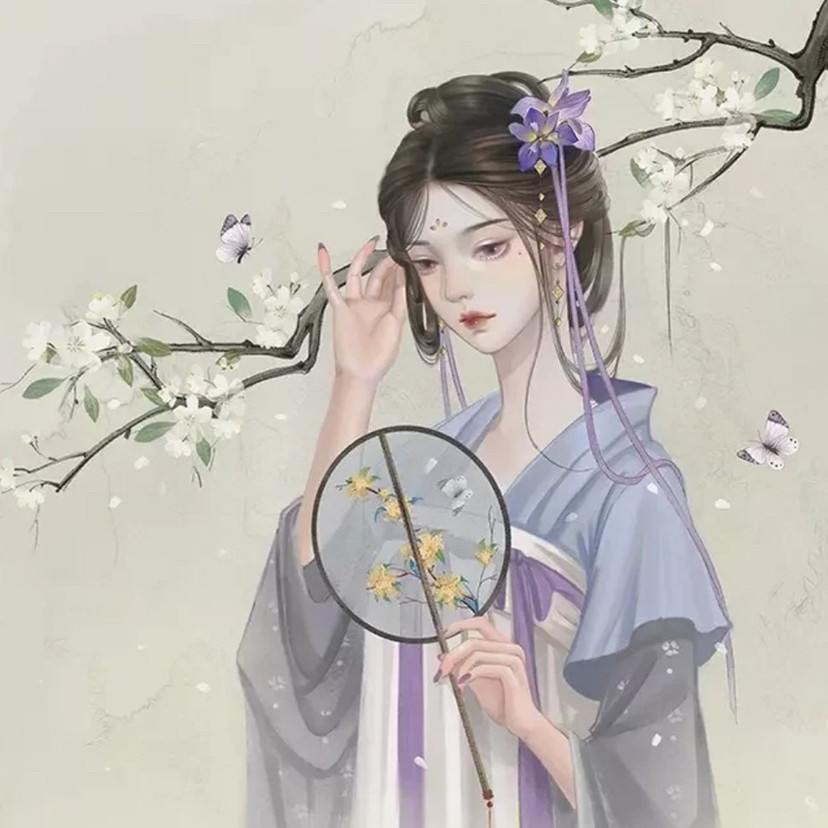 古风人物插画觉后不知明月上满身花影倩人扶壁纸头像