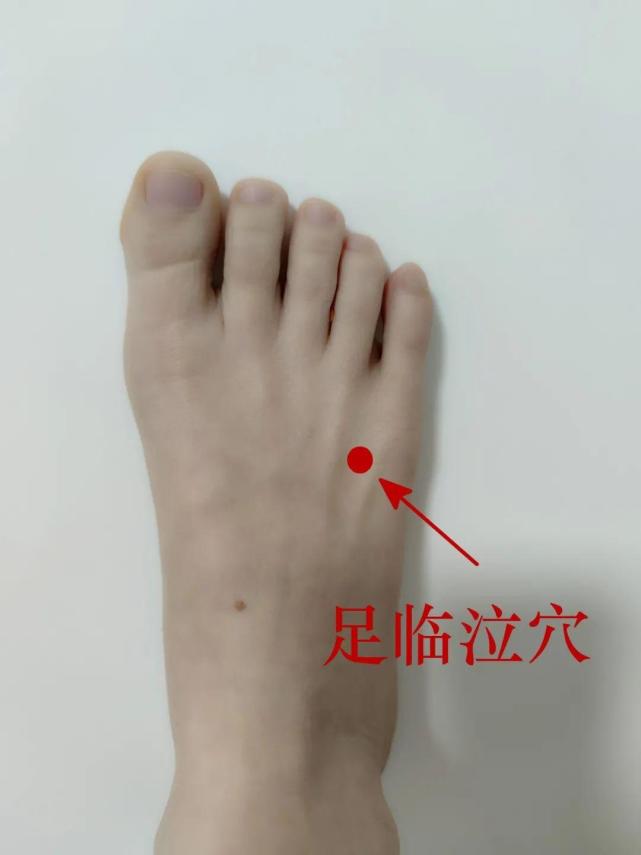 位置:足临泣穴位于足背外侧,第四趾,小趾跖骨夹缝中.