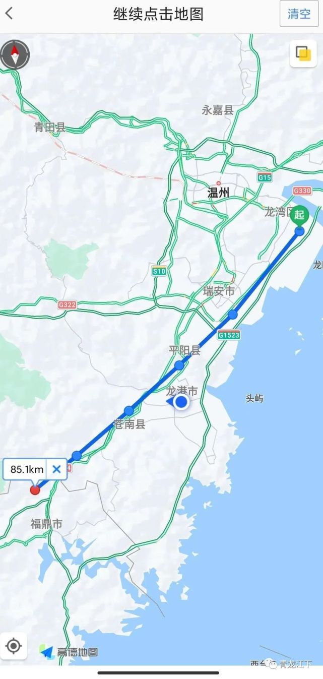 如果按照温州东站-平阳-苍南进入福建省,公里数只有85公里,与104公里