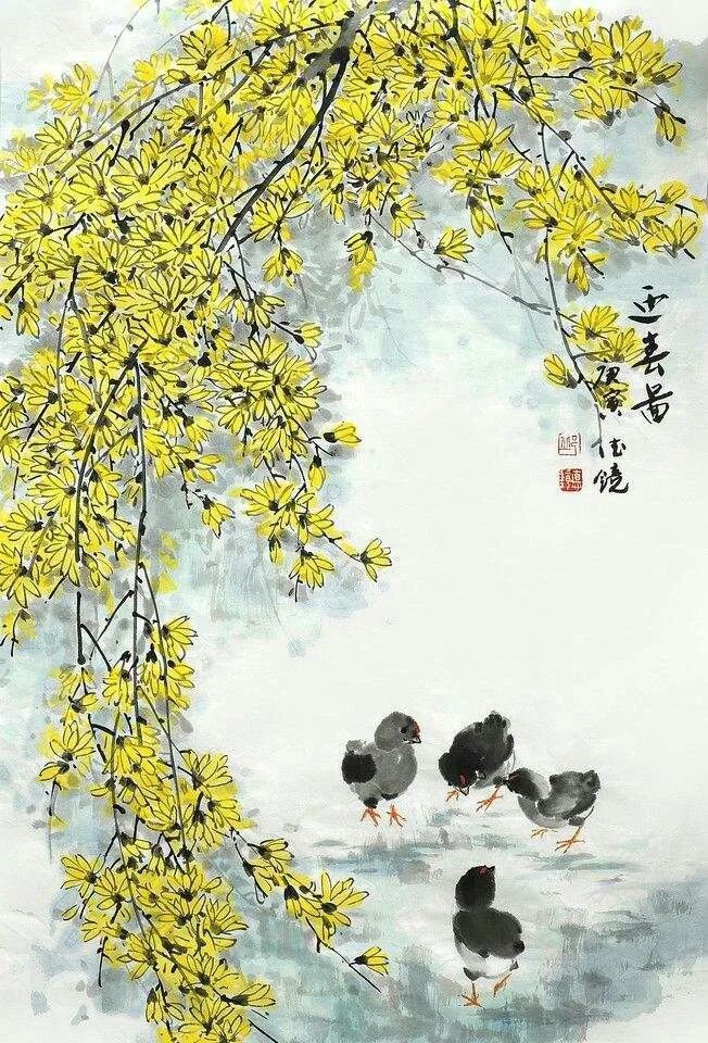 国画大师笔下迎春花端庄秀丽春意盎然