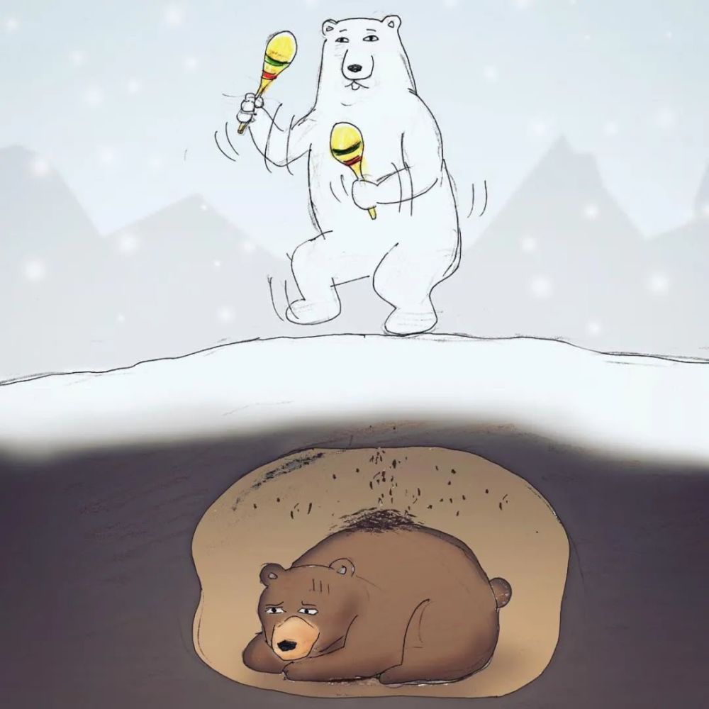 北极熊先生最喜欢的季节 对于怕冷的棕熊先生来说就只能躲在地下冬眠