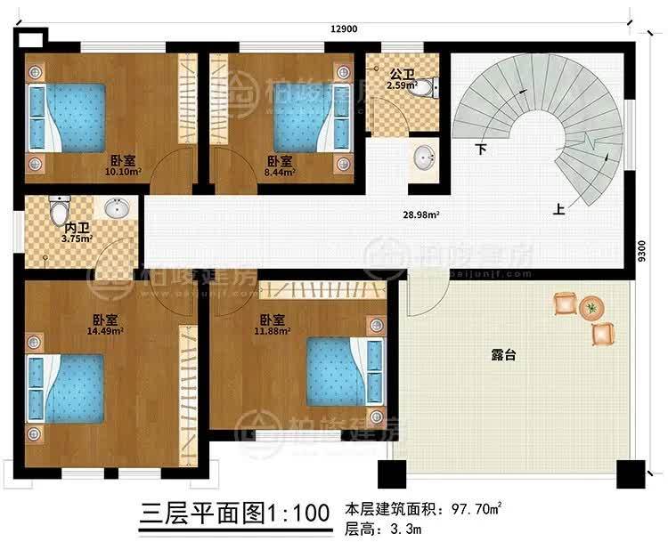 13x11米三层豪华复式农村别墅,外观时尚,不愧为欧式中