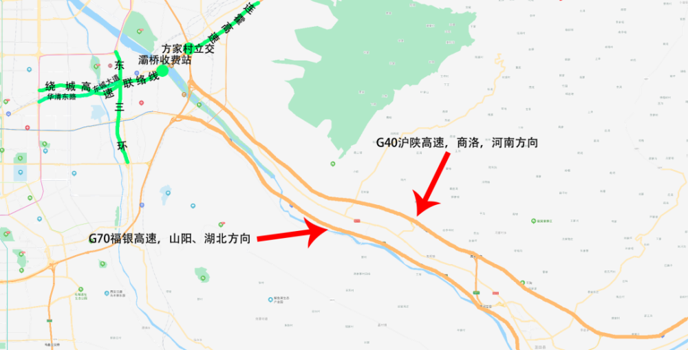 分流线路11:西商高速(g40)可通过华胥收费站,312国道,210国道(西韩路