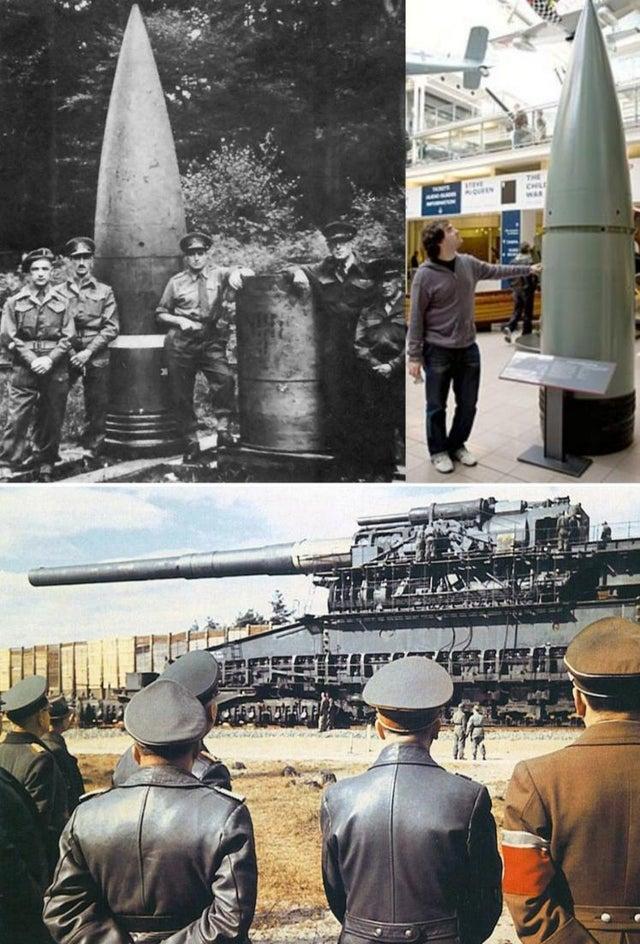 二战德国克虏伯古斯塔夫大炮的炮弹,口径达800毫米,炮管里塞个人还