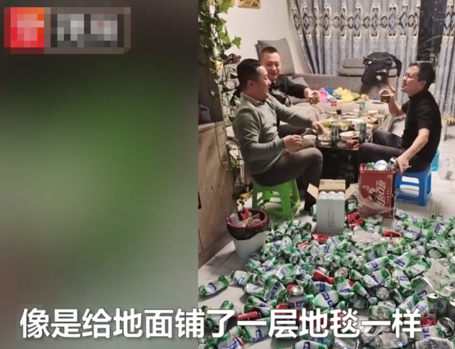 吉林3名男子聚餐喝酒,喝完的啤酒罐丢满地:这些都是小
