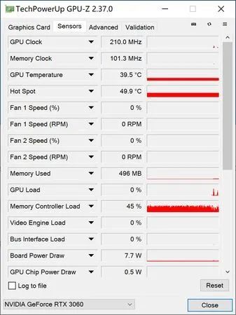 gpu-z可以看到,耕升rtx 3060星极绿晶oc显卡的基础频率为1320mhz