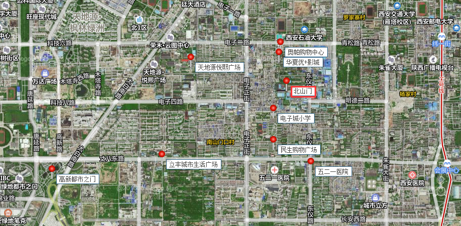 以电子正街为中轴线,东边就是北山门口村,建于隋唐时期,算是西安历史