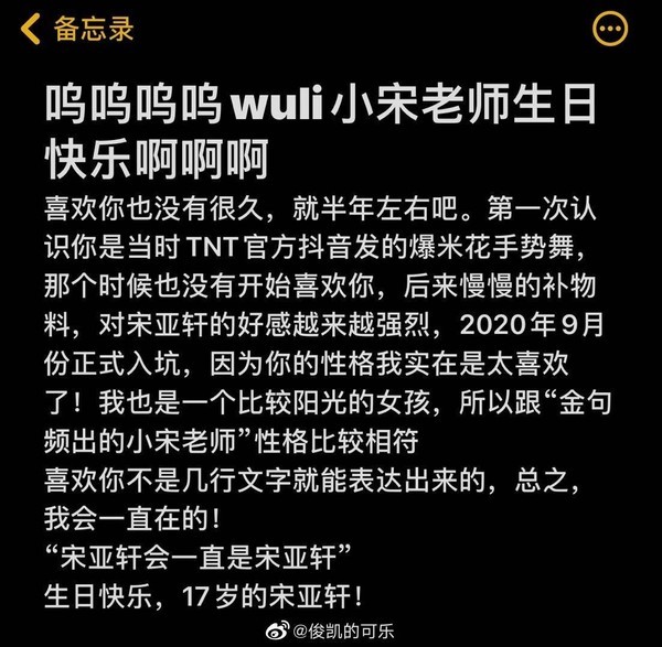 宋亚轩生日微博评论区中粉丝用应援色做图并分享故事感动