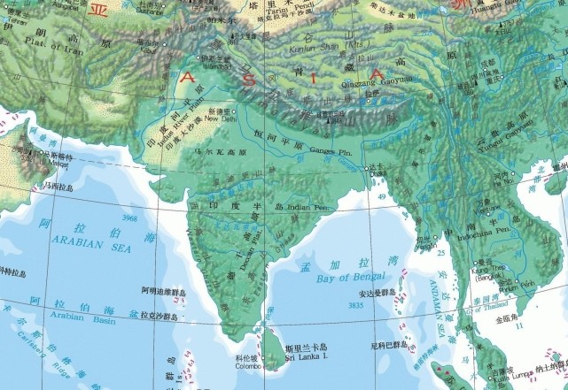 南亚地形图
