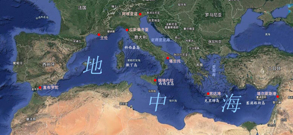 地中海东部,土耳其控制与黑海之间的海峡,希腊占有着琴海.