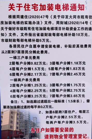 加装电梯费用如下