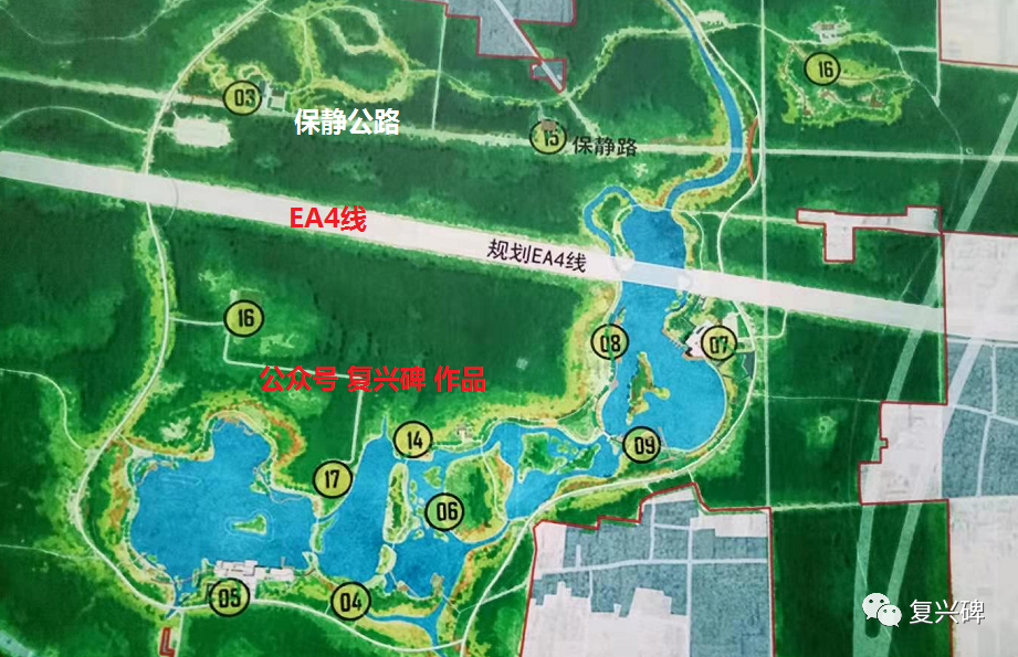 上图为千年秀林内规划ea4线的位置 知道了ea4线的大致路线,ea3,ea2