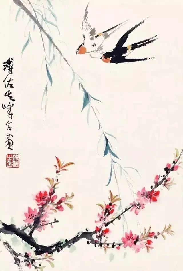 国画:三月桃花笑春风