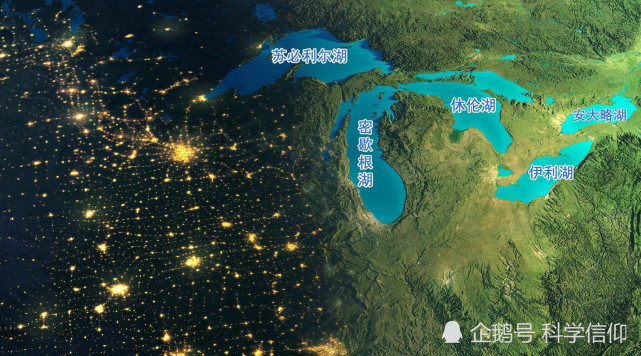 北美五大湖由苏必利尔湖,休伦湖,密歇根湖,伊利湖以及安大略湖组成