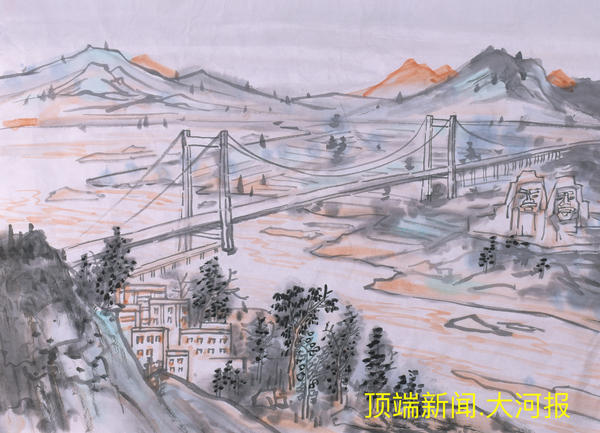 两会童画黄河一条大河波浪宽条条大桥通两岸