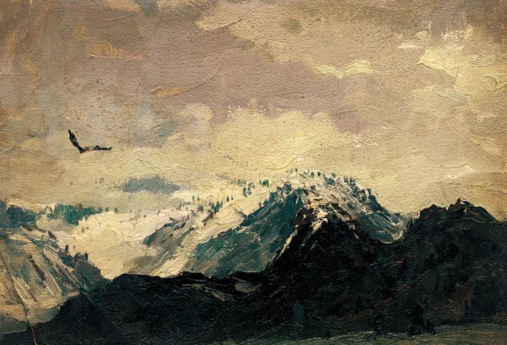 夏塔雪山(新疆写生) 26×43cm 纸本油画 1961