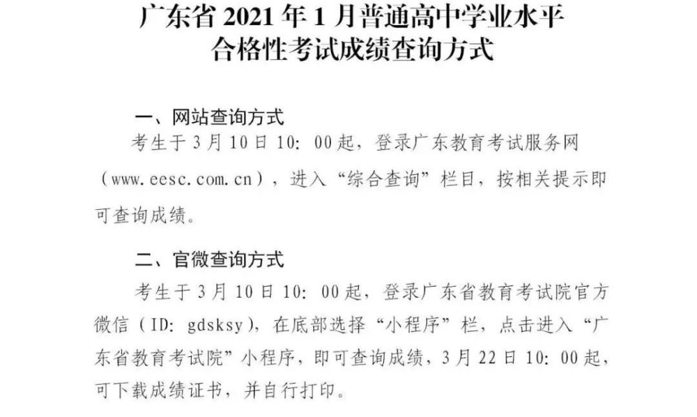 广东省2021年1月普通高中学业水平合格性考试评卷工作已全部完成.