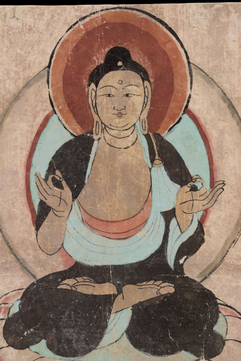 此图中是英国人坦斯因从中国敦煌莫高窟藏经洞掠去的壁画,目前由大英
