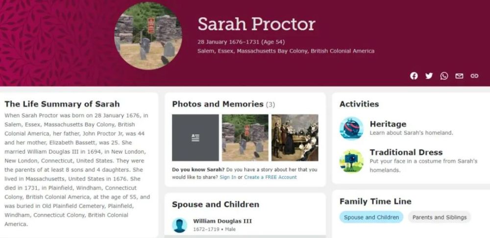 刚才说到"塞勒姆女巫审判案"有翔实的资料记载,"sarah proctor"其实