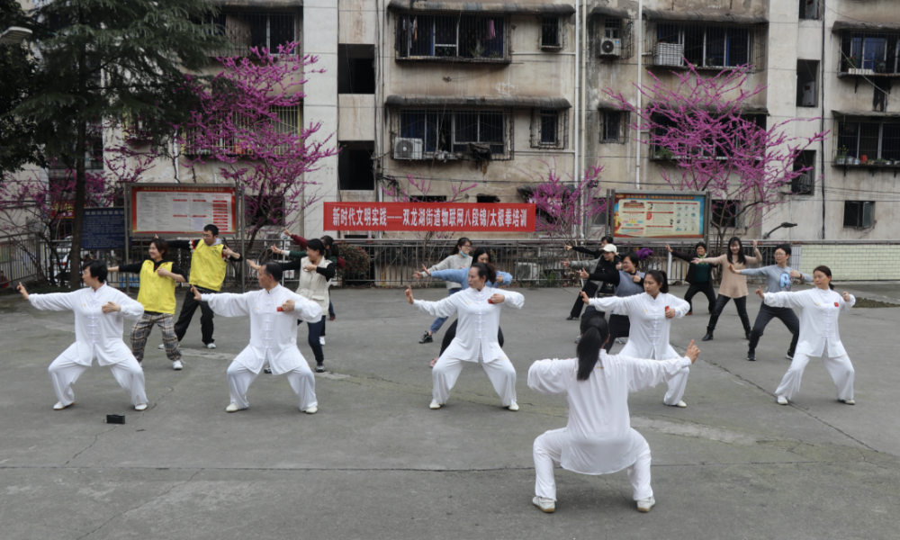 渝北区双龙湖街道飞湖路社区开展太极气功八段锦太极拳培训活动