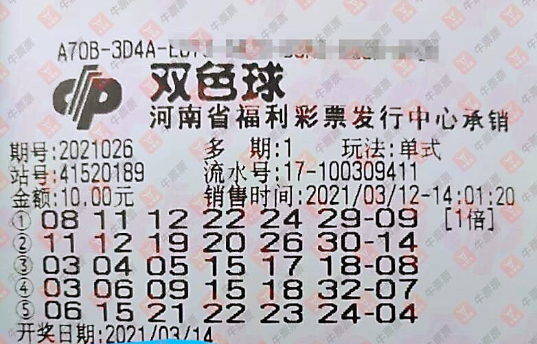 双色球21026期晒票:1张15 1万元复式附历史同期号分享