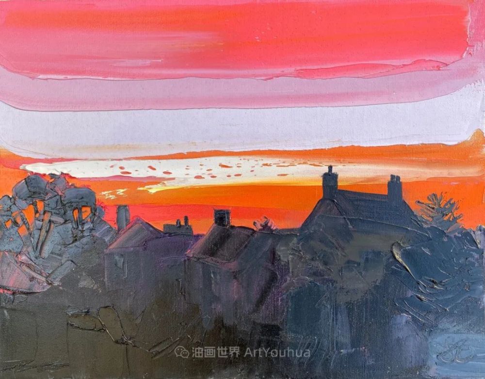 色块分明的风景画,富有表现力的厚涂画法!