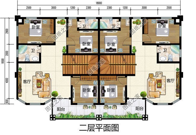 农村六间三层双拼自建房设计图,漂亮大气的兄弟款设计