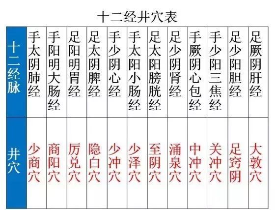 "十二井穴"-12条正经上的精兵强将