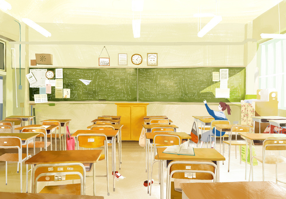 逃离学校,动漫中的校园,教室背景图