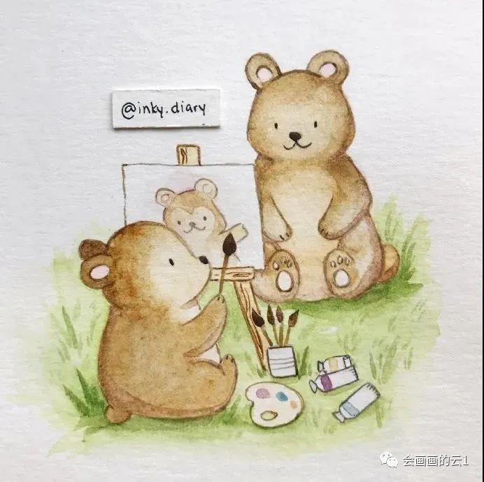 可爱的水彩小动物插画