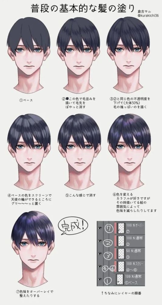 【头发参考】日系二次元动漫人物上色头发画法