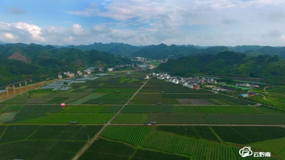 大坝上,阡陌纵横,田块错落.