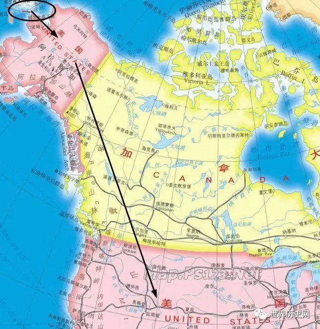 美国领土为什么加拿大地图的左面还有一块,是怎么搞到