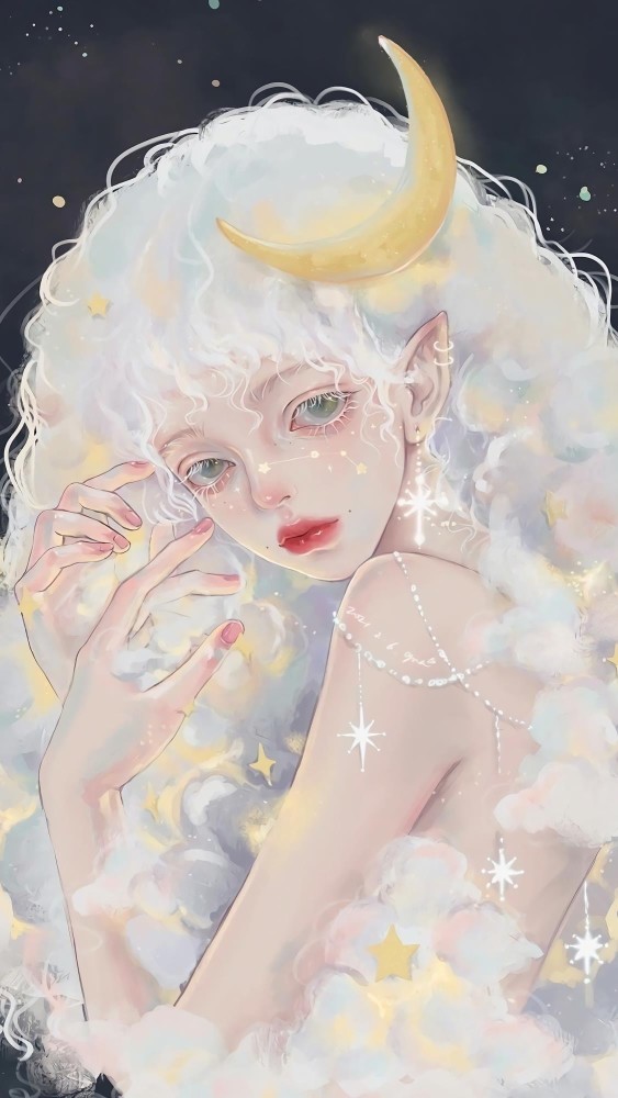 一组会发光的女生头像插画壁纸,星座头像插画,美少女插画.