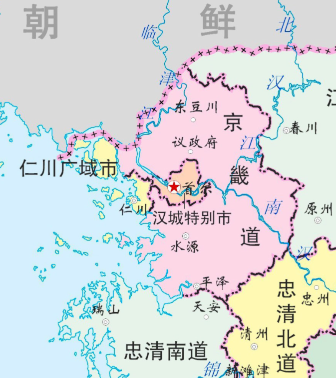 首尔-仁川-京畿道很像北京-天津-河北.韩国的道相当于省.