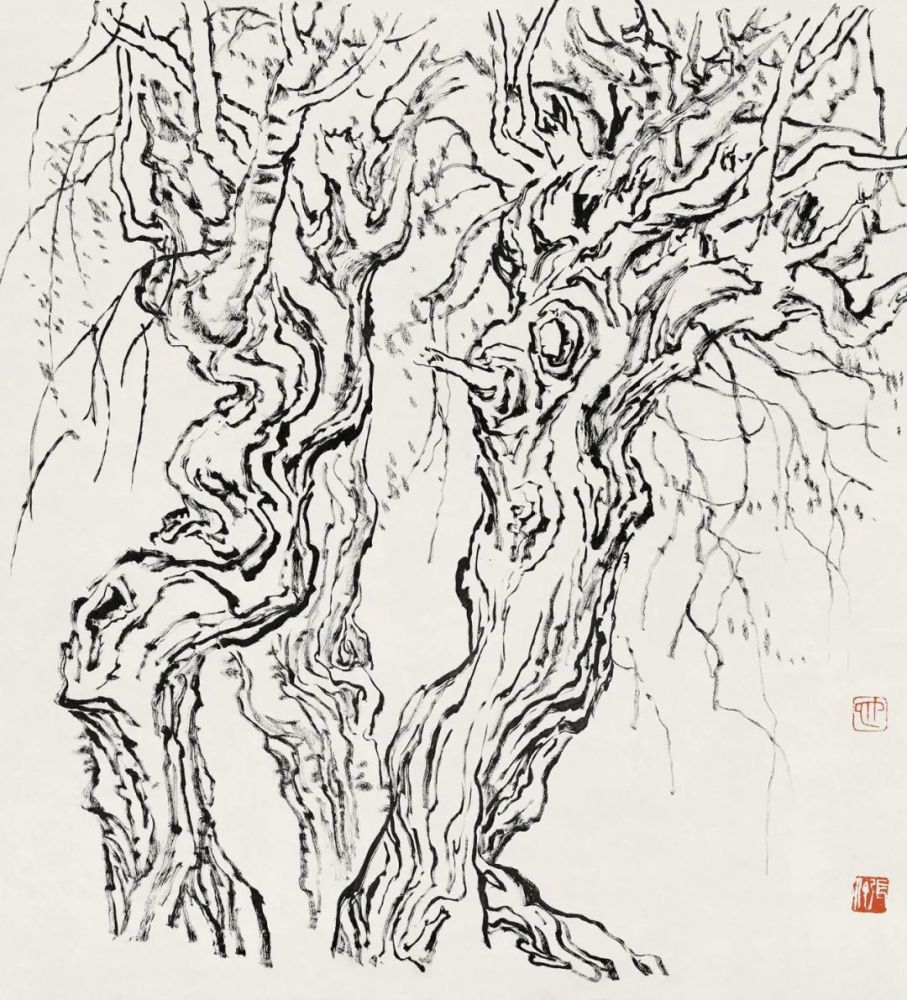 张仃焦墨画"离骚—读《巨木赞》