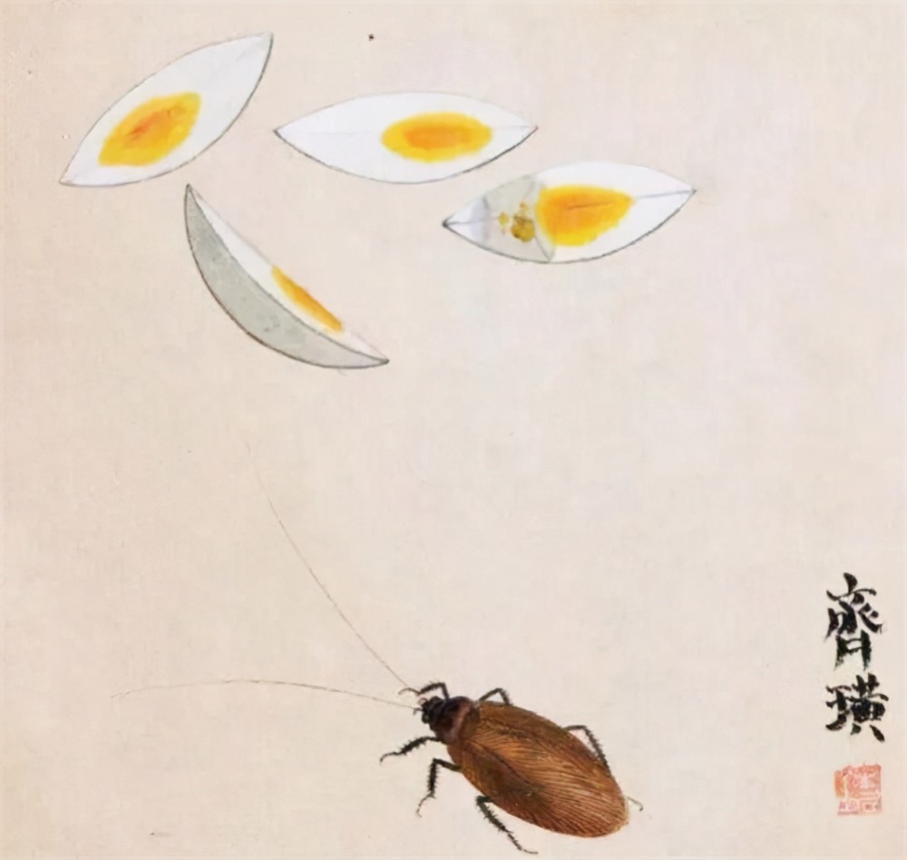 齐白石画两鸭蛋,求画者恳求多画些,结果却抠门的画了一苍蝇