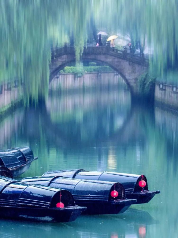 烟雨朦胧,小桥流水,再添一只乌篷船,就是梦里江南最诗意的风景.