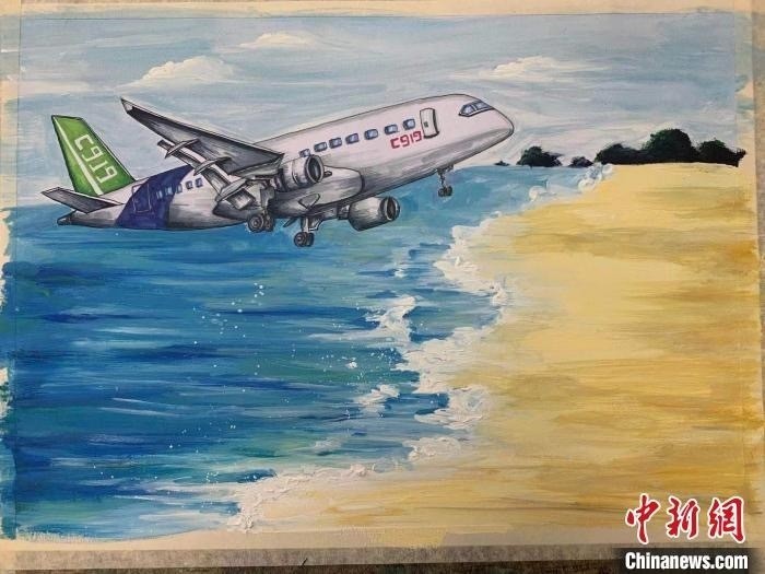 深圳学子画作c919在比利时飞机绘画大赛夺冠