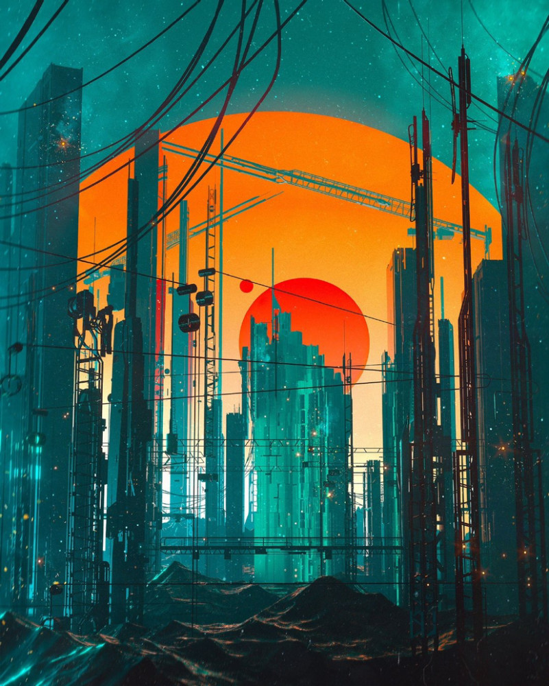 赛博朋克风格插画作品