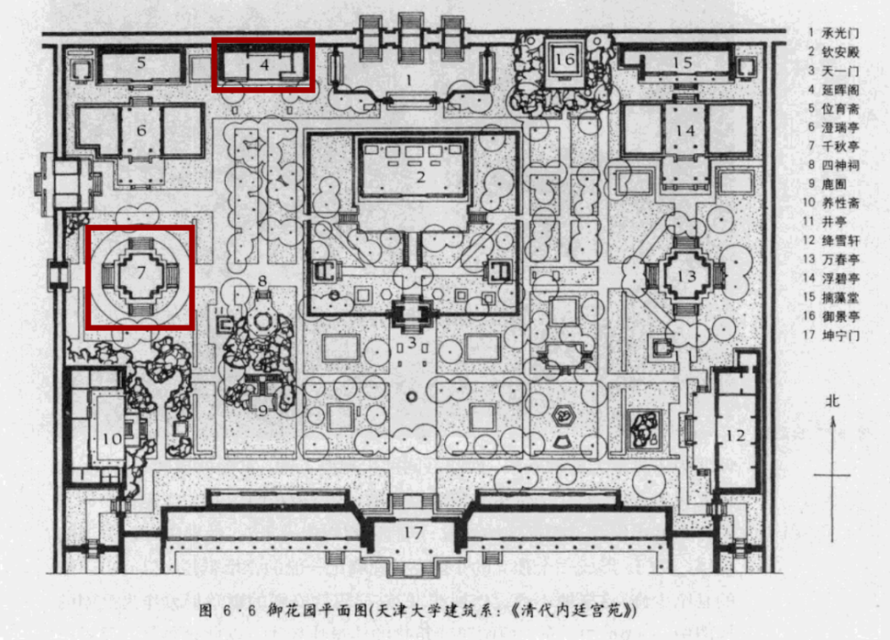 故宫御花园延晖阁和千秋亭前的古柏