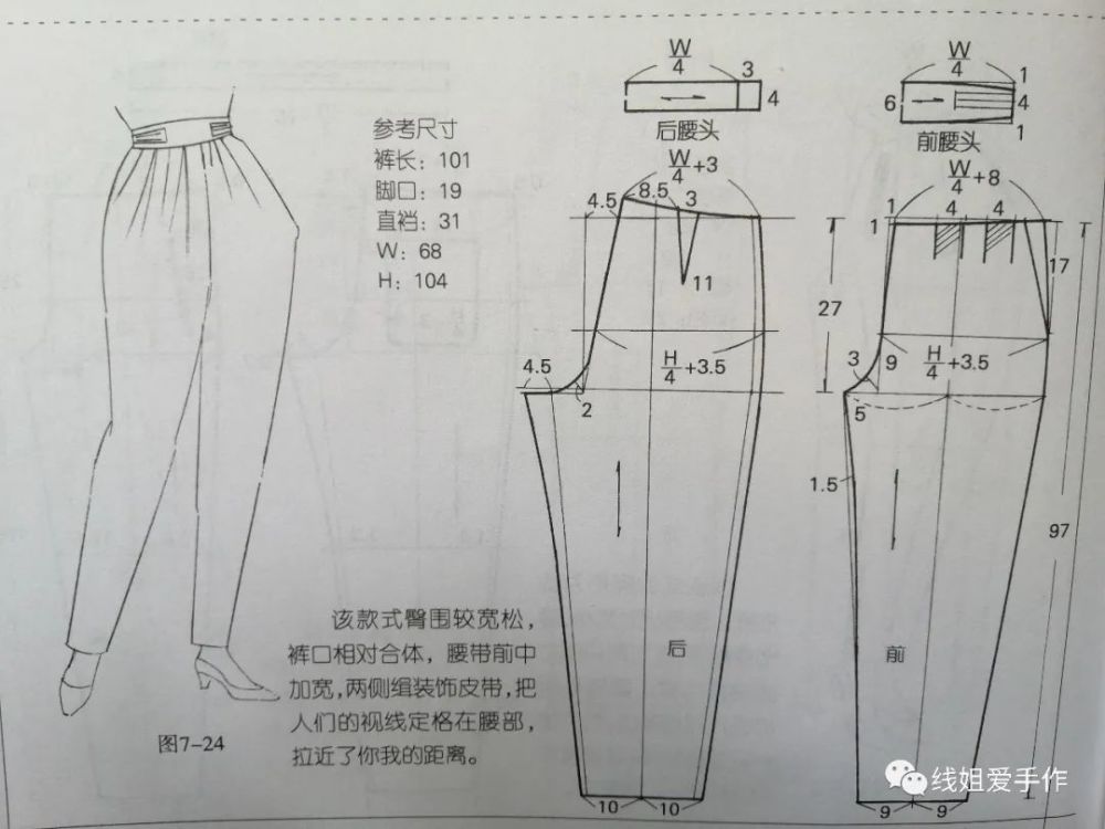 分享几款休闲裤裁剪图,单位厘米,可以比较一下,臀围中裆脚口这三个