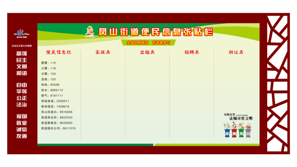 设计稿你好,张贴栏part 221个便民信息张贴栏安装3月18日,一天内完成